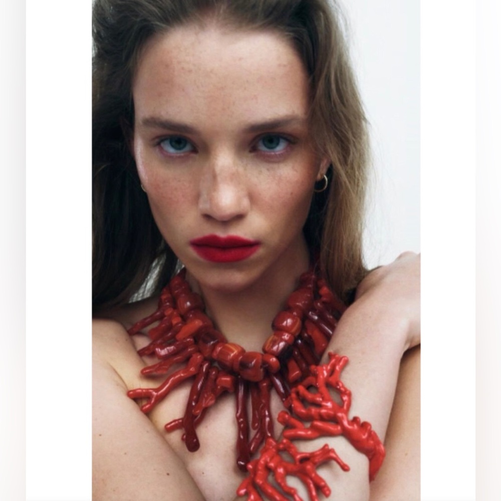 Zara Coral Sculptural Hinged Cuff Bracelet Red Resort Marine